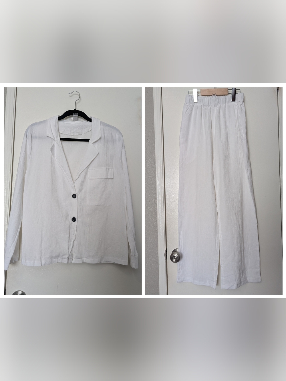 White Two-Piece Linen-Look Set Size Large/Med Beach Cover Up